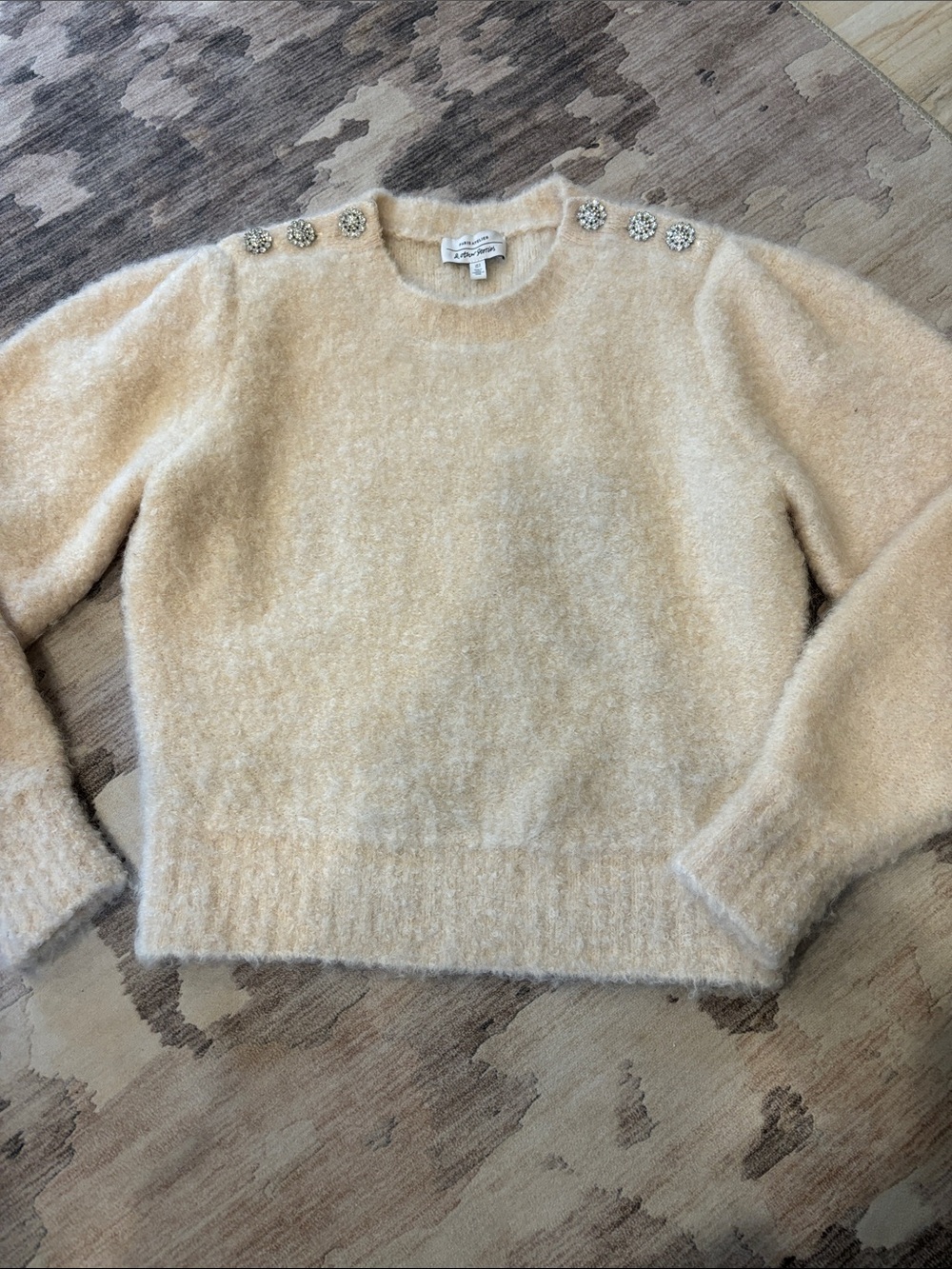 & Other Stories Cream Button-Shoulder Fuzzy Crew Sweater